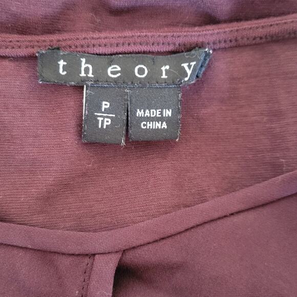 Theory small tall silk blend maroon purple faux wrap balloon hem blouse EUC - Picture 5 of 7
